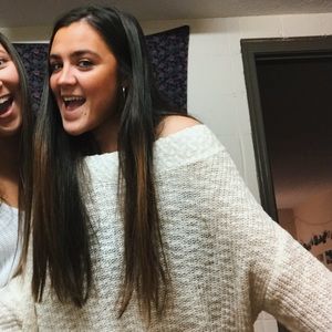 Off the shoulder white sweater!